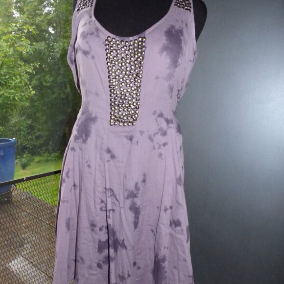 QUIRKY ABIGAIL GOTH BOHO STUDDED PURPLE FULLY LINED TIE BACK MINI DRESS 16 - Picture 5 of 5